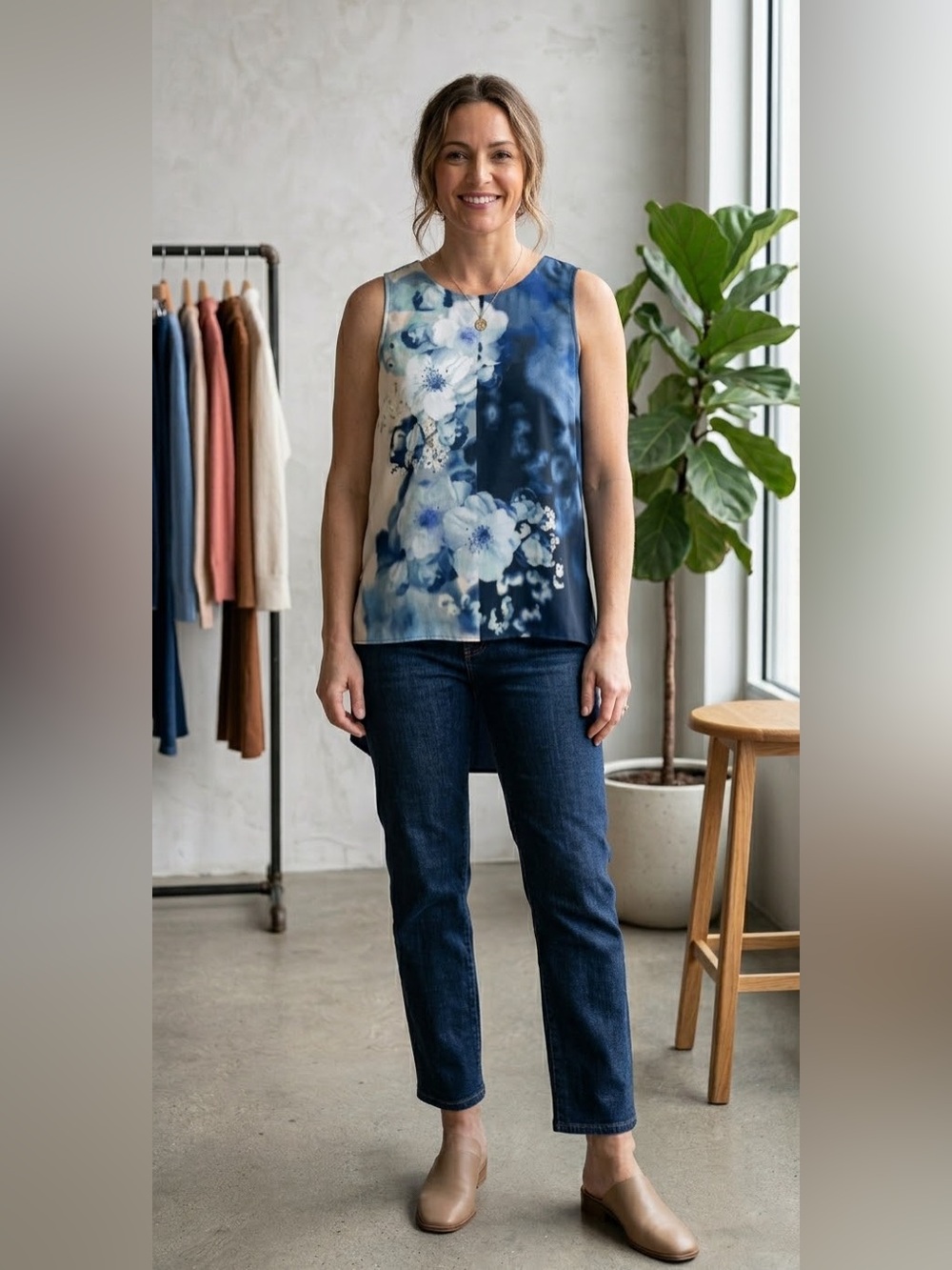 NWT Calvin Klein Floral Blouse Women’s Small Sleeveless Tunic High Low Hem